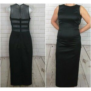 Vintage Black Sheath Maxi Formal Dress Elegant Sexy Gown Tulle Back Slit Prom